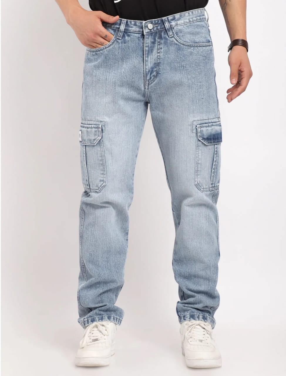 Canventer Ice Blue Baggy Fit Denim Cargo