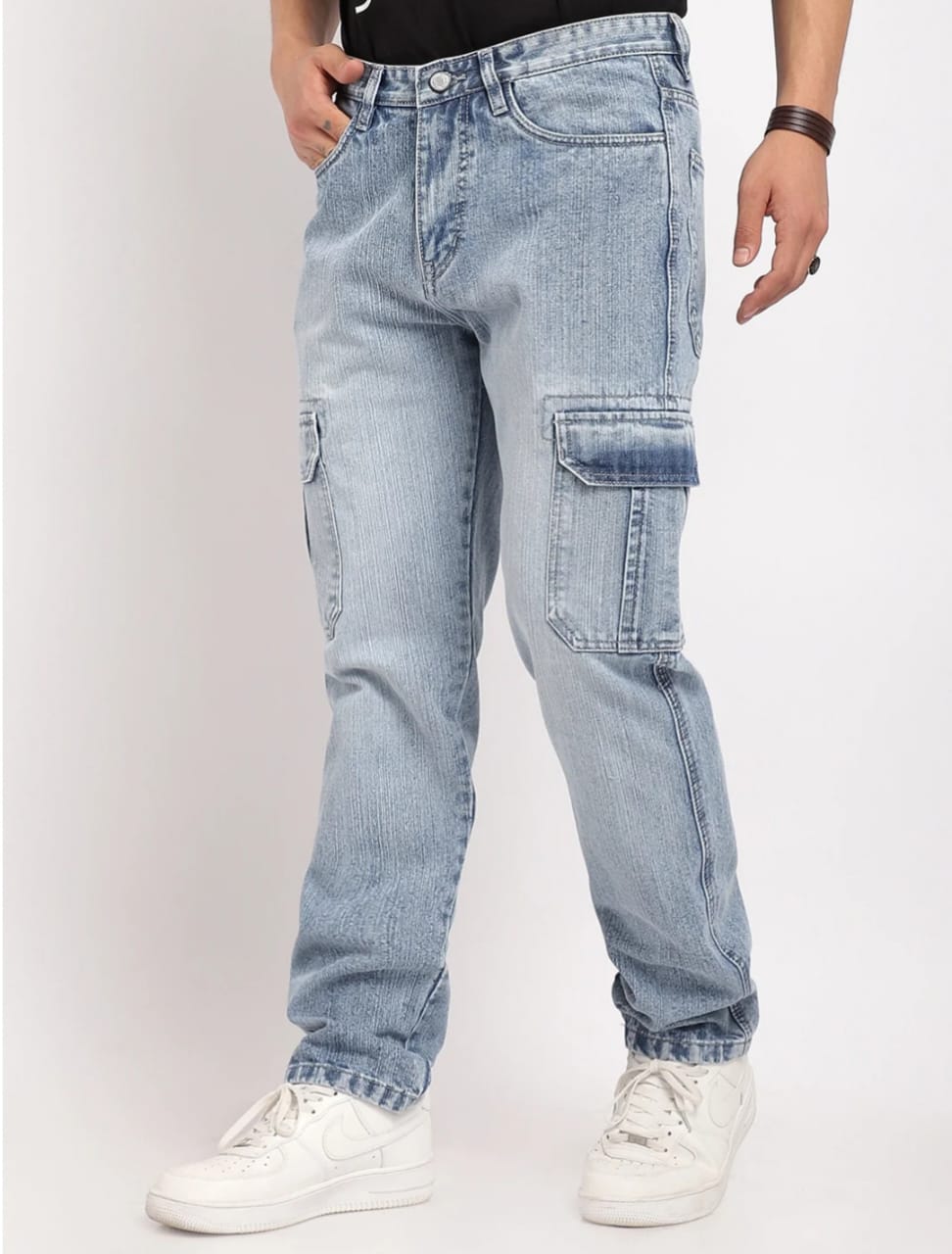 Canventer Ice Blue Baggy Fit Denim Cargo