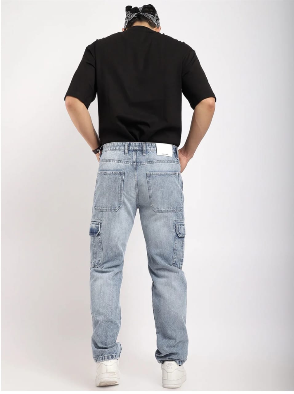 Canventer Ice Blue Baggy Fit Denim Cargo