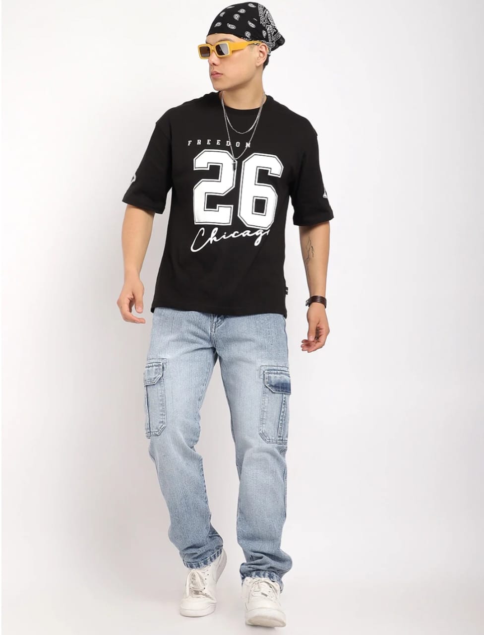 Canventer Ice Blue Baggy Fit Denim Cargo