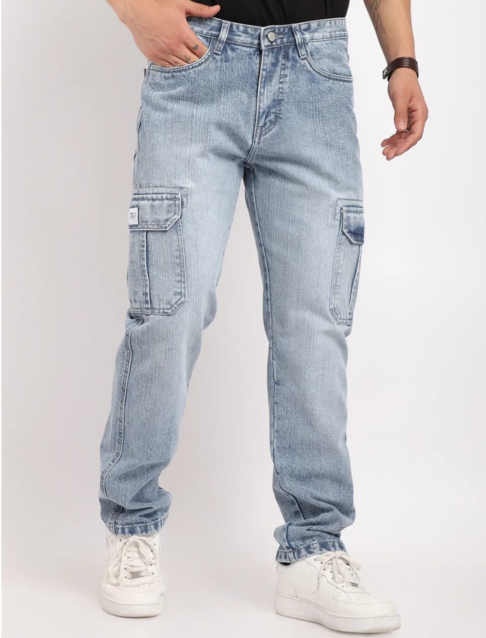 Canventer Ice Blue Baggy Fit Denim Cargo