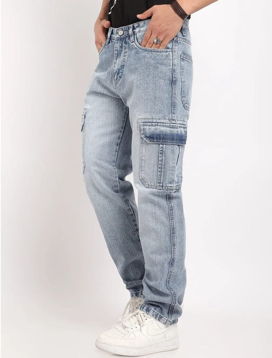 Canventer Ice Blue Baggy Fit Denim Cargo